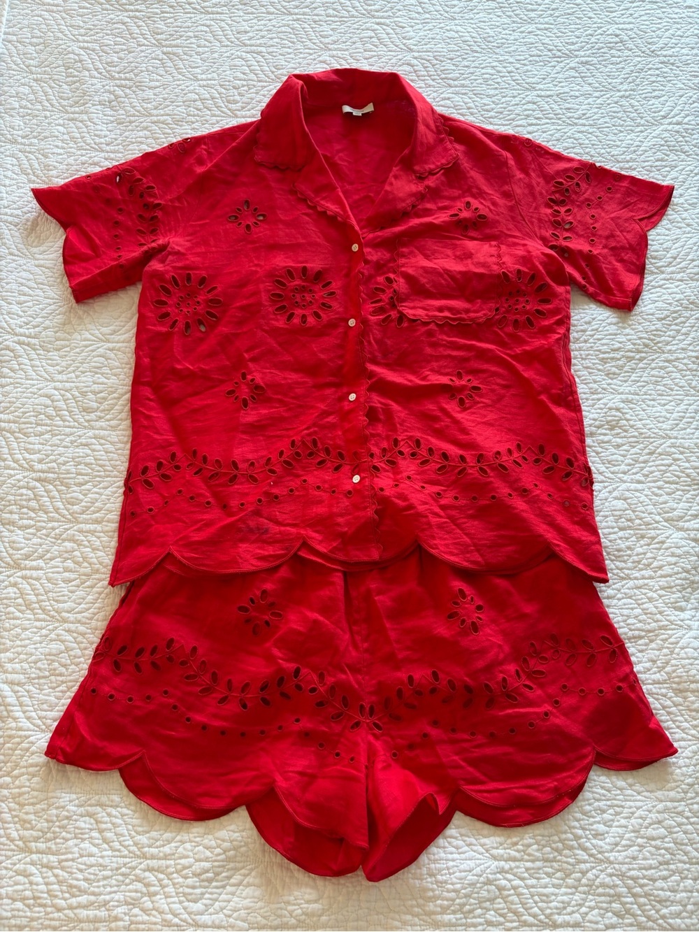Oroton Poppy Red Linen Eyelet Matching Set